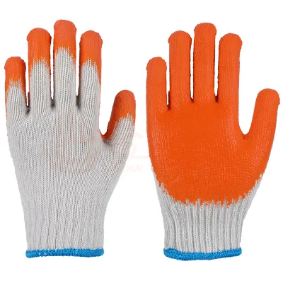 10 Gauge Großhandel Günstige orange latexbeschichtete Guantes gestrickte Baumwoll-Handsicherheits-Arbeitshandschuhe